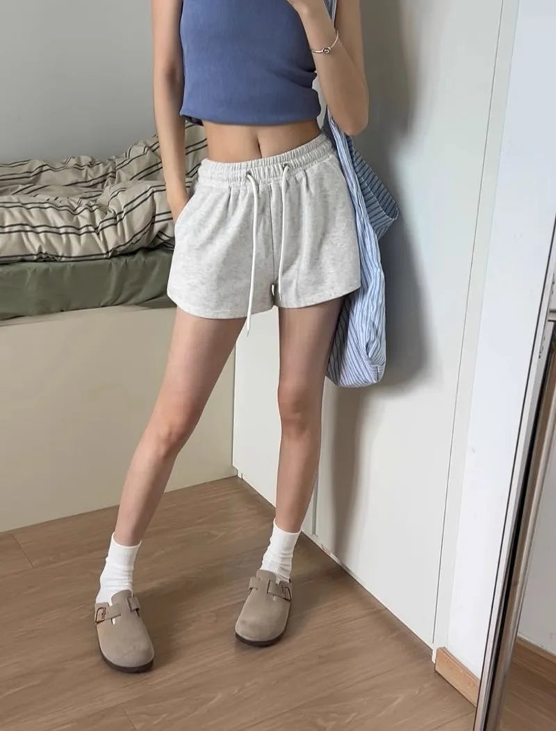 2025 New Summer Loose Shorts Fashion Women Solid Pocket Retro Y2K Sportwear Wide Leg Pants Casual Streetwear Joggers Trousers