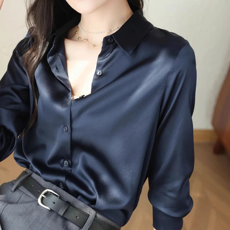 Satin Women's Shirt Blouses for Women Fashion 2025 Korean Style Womens Tops Luxury White Shirt Women OL Loose New Women Clothing
