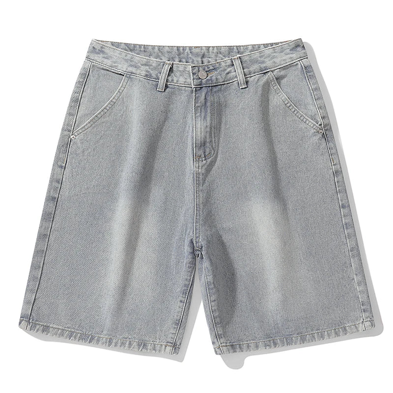 2025 summer new denim shorts men's loose Korean retro crease short jeans fashionable washed casual denim shorts new streetwear