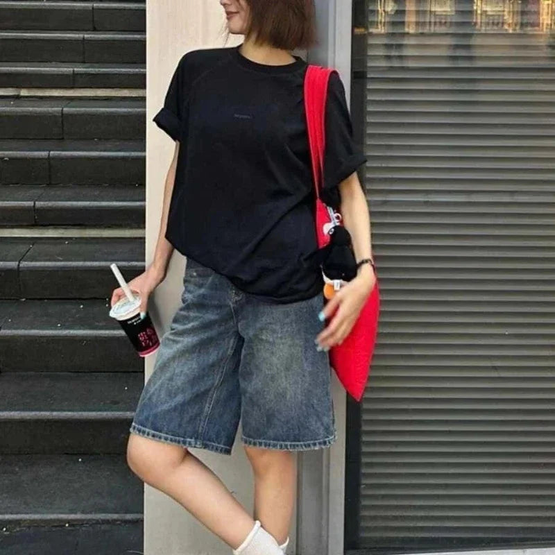 Women Casual Denim Shorts Spring Summer Fashion Female Wide Leg Short Jeans Knee Lenght Denim Pant Women High Waist Shorts Girls