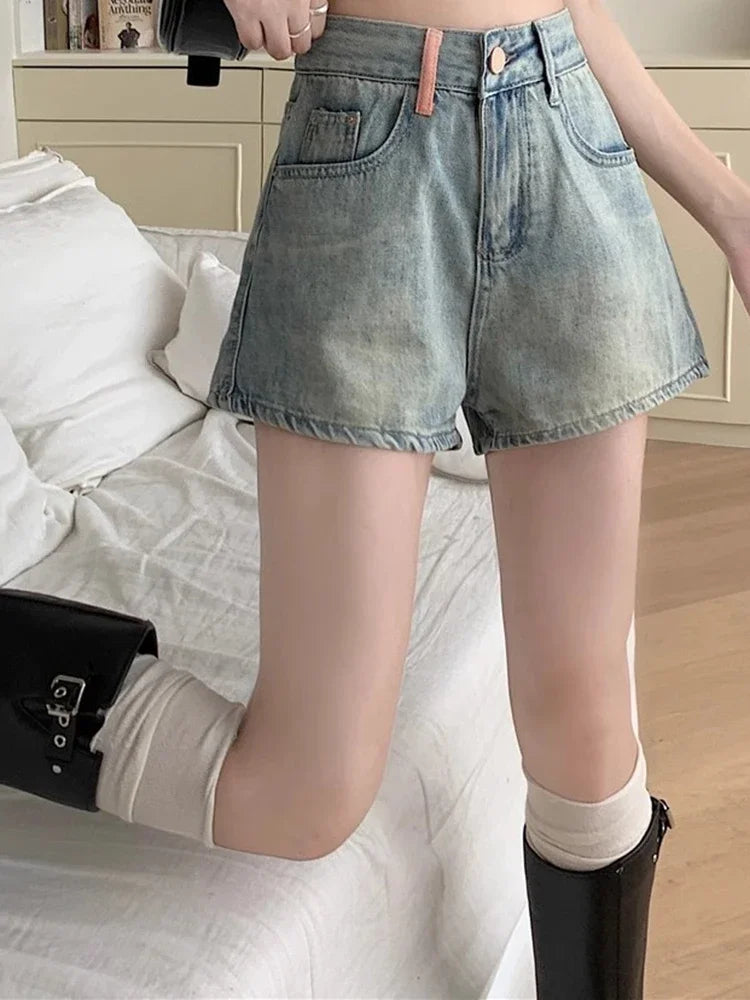 Girls Korean High Waist Denim Wide Leg Shorts Women High Street Y2k Short Pants Female Fashion Blue Hot Slacks Jeans Plus Size