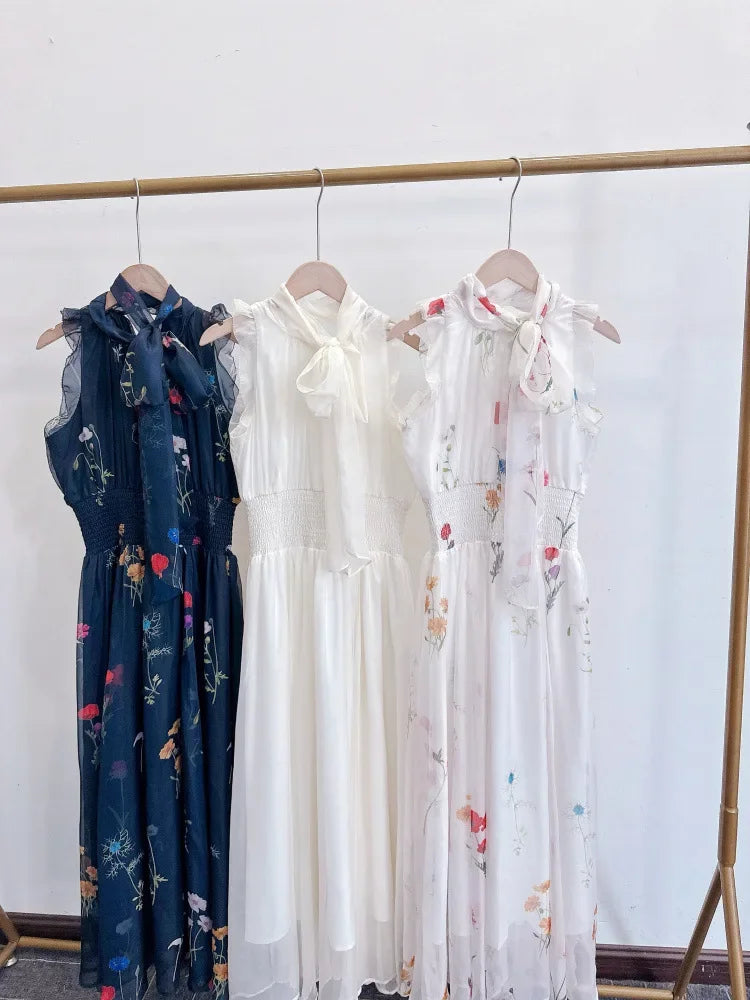 Lace Up Ball Gown Princess Sweet Robe Japan Slim Waist Elegant Dress New Ruffles Halter Flying Sleeve Vestidos Print Dresses