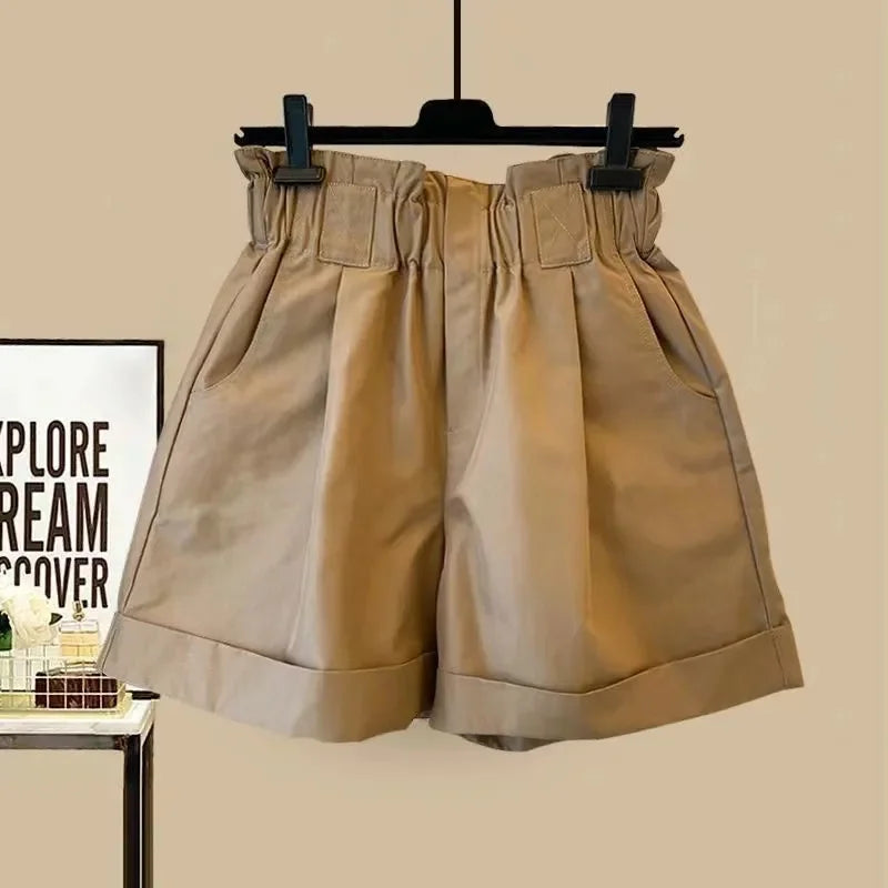 Women's Shorts Solid Color High Waisted Elastic Shorts Elastic Waist Wide Leg Casual Short Pants 2025 News