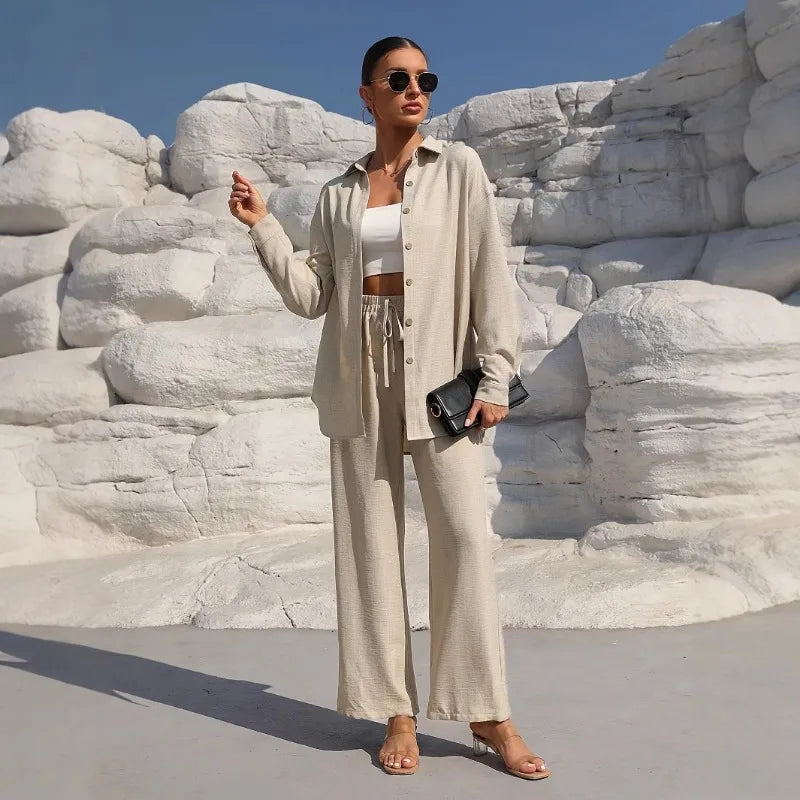 Fashion Spring Style High-size Women's Long-sleeved Cardigan Two-piece Casual Solid Color Suit